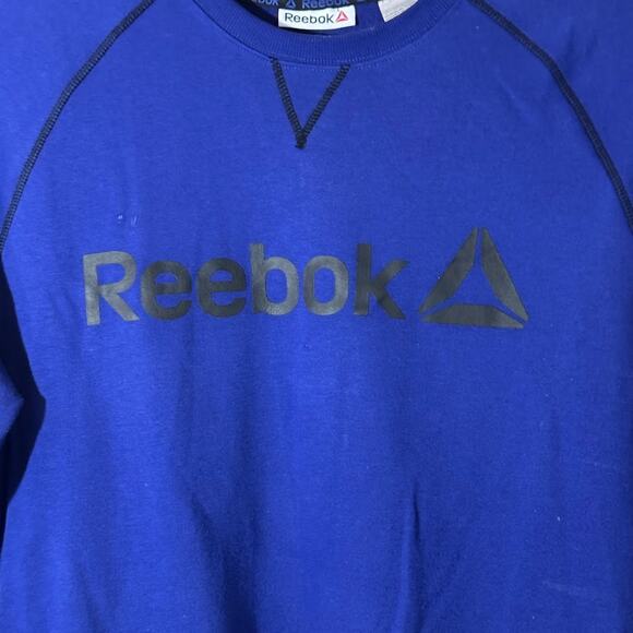 Reebok Blue Spellout Crewneck Mens Sweatshirt Large Long Sleeve - Picture 3 of 8